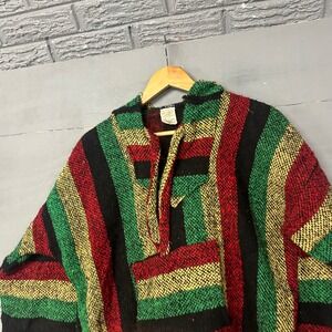 Copo Mexican Baja Hoodie Jerga Pullover Red Green Yellow Striped Mens Large